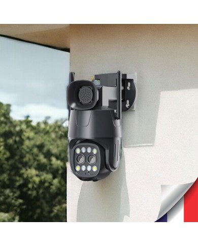 Double caméra pilotable 4G ou WIFI UHD 2K détection AI suivi humain alerte sirène zoom X4 micro SD 128Go