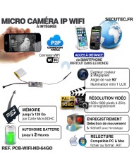 Micro caméra à intégrer HD 1080P IP WIFI détection de mouvement mémoire 64Go