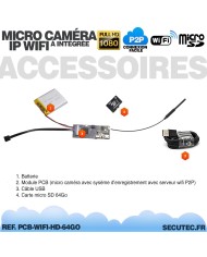 Micro caméra à intégrer HD 1080P IP WIFI détection de mouvement mémoire 64Go