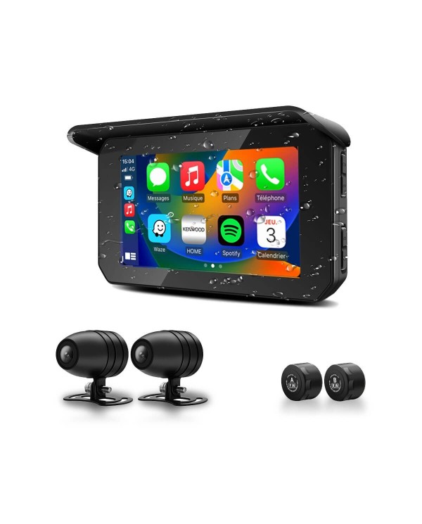 Écran Tactile 5 pouces waterproof sans Fil CarPlay navigation GPS deux cameras HD 1080P & deux bouchons de pression pneumatique