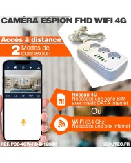 Multiprise blanche avec micro caméra cachée HD 1080P WiFi ou 4G